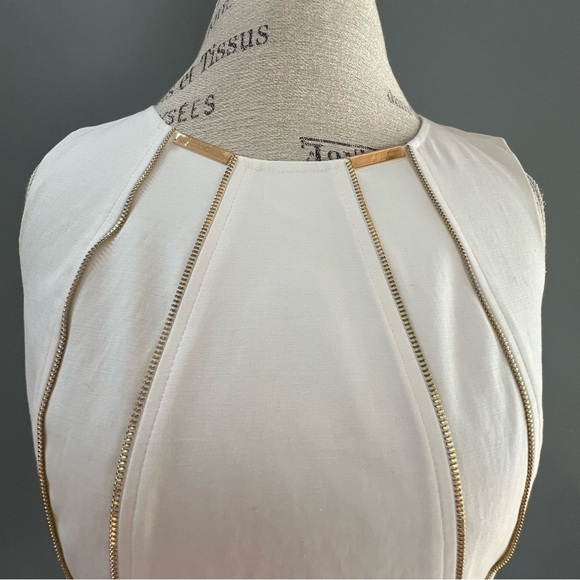 CALVIN KLEIN PONTE DRESS Sz 6 White Sleeveless Embellished Zipper Front - Picture 4 of 8